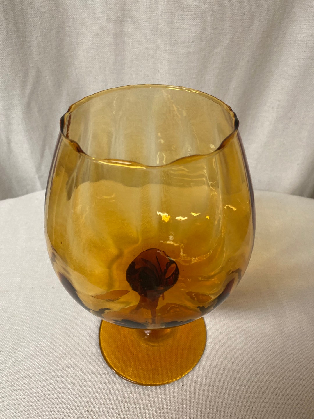 Amber Glass Vintage Empoli Fish Bowl Vase Scalloped Rim Etsy