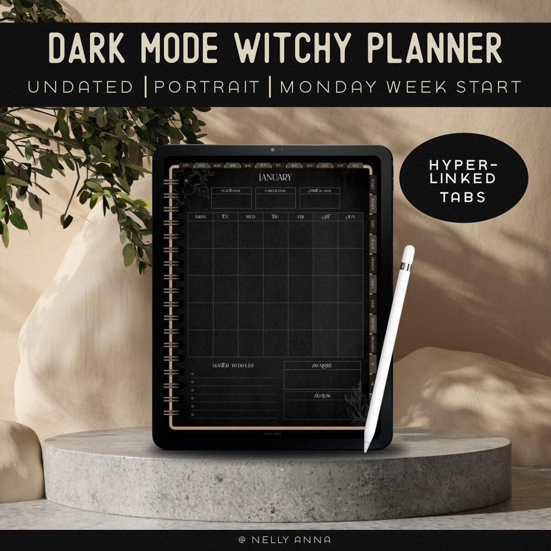 Witchy Dark Minimal Digital Planner | Undated Crafty Witch iPad Tablet ...