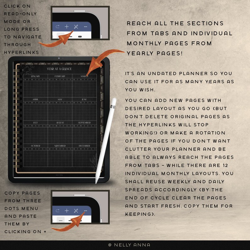 Witchy Dark Minimal Digital Planner | Undated Crafty Witch iPad Tablet ...