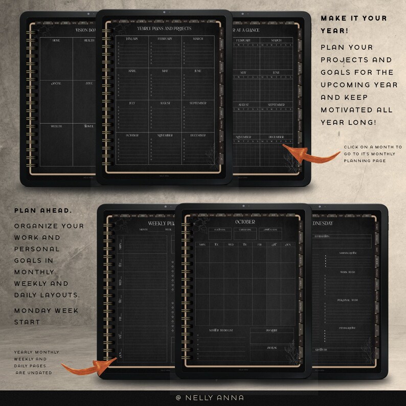 Witchy Dark Minimal Digital Planner | Undated Crafty Witch iPad Tablet ...