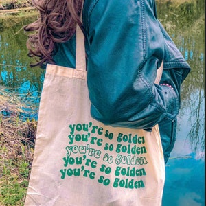 Tote bag aesthetic golden trendy affirmations