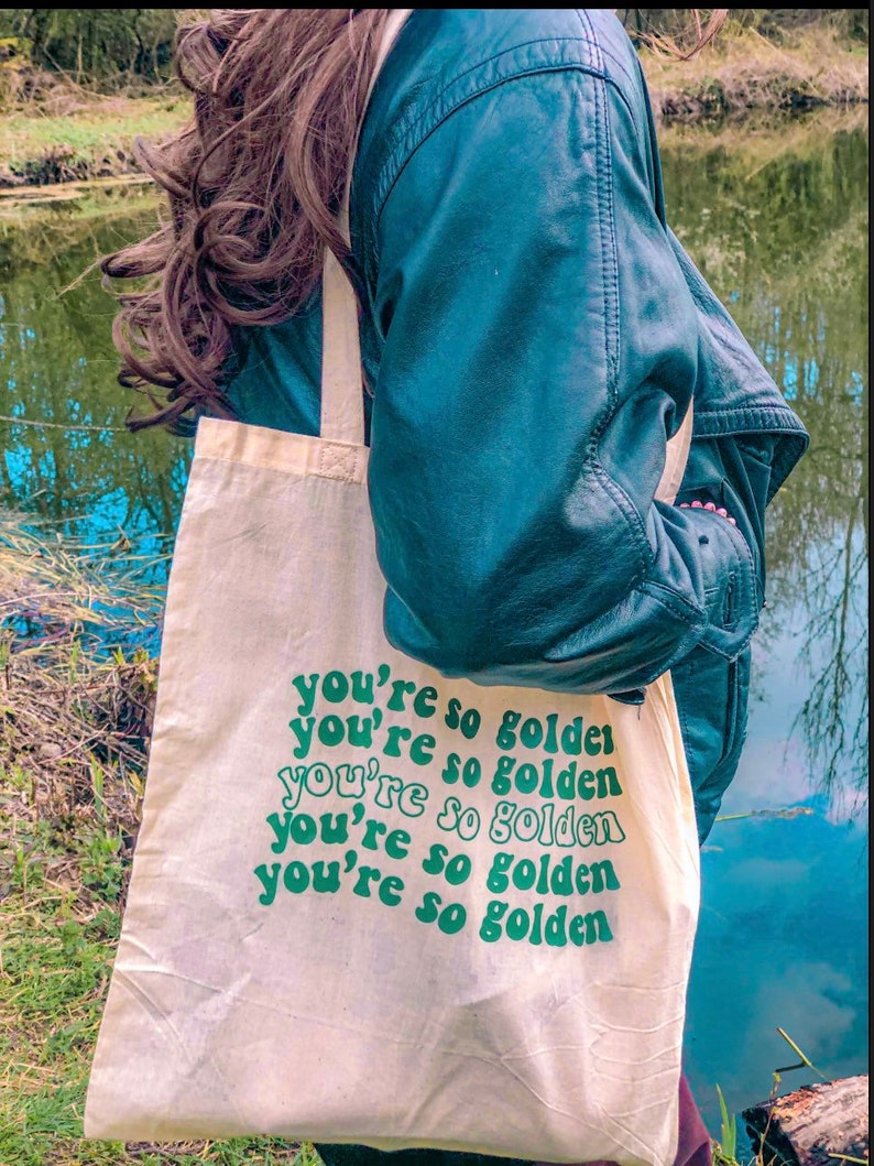 Tote bag aesthetic golden trendy affirmations Green