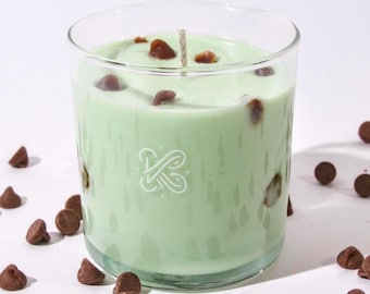 Handgemachte Mint Chocolate Chip Sojawachs-Kerze: 10oz Wachskerze im Glas