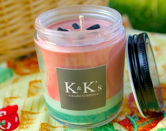 Handgemachte Citronella Sojawachskerze: Wassermelonen-Duft, 10oz Glas