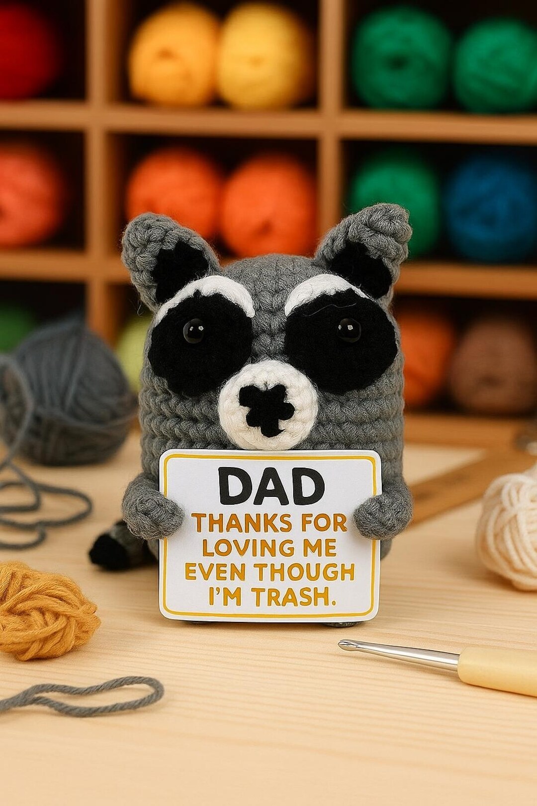 Supportive Racoon Crochet Raccoon Positive With Desk Decorations, Emotional Support ...
