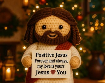 Handmade Crochet Jesus Doll, Positive Amigurumi Jesus with Love Message, Inspirational Christian Gift, Cute Desk Decor, Handmade Toy