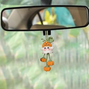 Cute Ghost Car Charm, Ghost On A Swing Car Charm, Crochet, Halloween Car Accessory, Car Ornament, Mirror Accessory, Birthday Gift