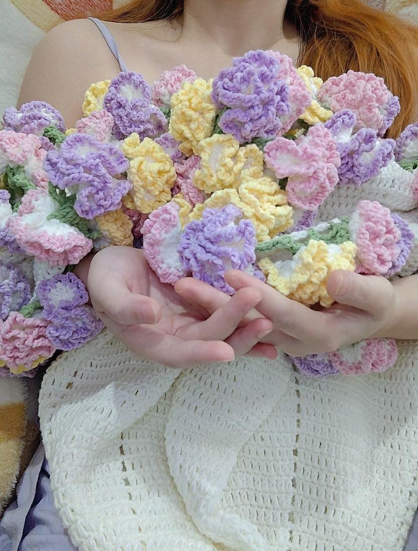 最新のかぎ針編みカーネーションブーケブランケット、かぎ針編み