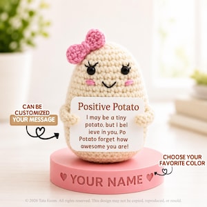 Cadeau au crochet « Pomme de terre positive ». Cadeaux faits main et réconfortants pour les amies, la sœur, la maman, l’enseignante. Affirmation positive pour un soutien émotionnel.