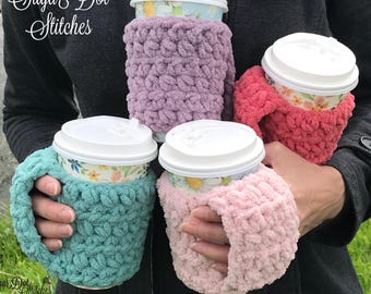 Cup Cozy Cozie Sleeve with Handle for Hot or Cold Drinks - Crochet - Reusable