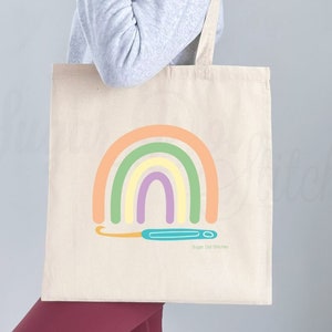 Canvas Tote Bag - Rainbow Crochet Hook - Holds Crochet Supplies Projects - Great Gift for Crocheter