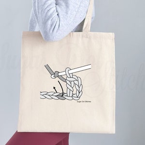 Canvas Tote Bag - Double Crochet Stitch Diagram - Holds Crochet Supplies - Yarn Bag - Project Bag - Great Gift for Crocheter