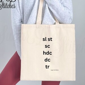 Canvas Tote Bag - Crochet Pattern Stitch Abbreviations - Holds Crochet Supplies - Yarn Bag - Project Bag - Great Gift for Crocheter