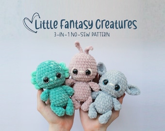 Patrón de crochet 3 en 1 sin costuras - Peluches de fantasía, set 1