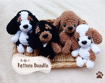 4-in-1 Bundle Cavalier King Charles Spaniel Blenheim, Black & Tan, Ruby, Tri-Color - ENGLISH CROCHET PATTERNS