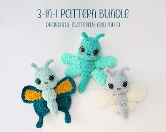 PATTERN BUNDLE - Crochet Plushies 3-in-1 Dragonfly, Butterfly, and Moth