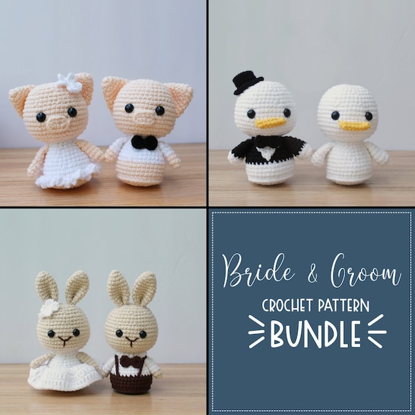 PATTERN BUNDLE Crochet Bride & Groom Ducks, Bunnies, and Little Pigs - Wedding Couple Personalized Gift, Mix and Match Patterns