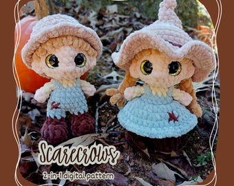 2-in-1 Scarecrow Dolls - DIGITAL PATTERN autumn amigurumi plushie doll scarecrow boy & girl