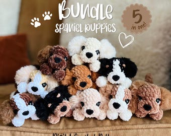 BUNDLE 5-in-1 Spaniel Puppies - Amigurumi Plushie Crochet Pattern