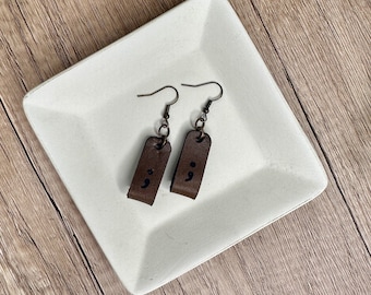 Semicolon Leather Earrings | Handmade Dangle Earrings | Mental Health Awareness Jewelry | Laser Cut Minimalist Earrings | Vegan Leather