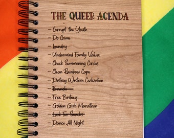 Queer Agenda Wooden Journal | LGBTQ Pride, Handmade Notebook