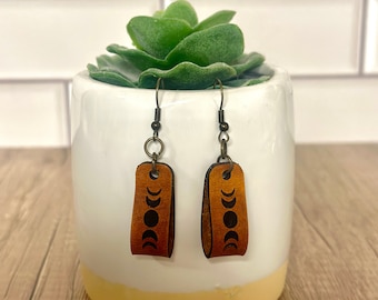 Moon Phase Leather Earrings| Handmade Dangle Earrings | Laser Cut Leather Jewelry|  Minimalist Jewelry | Handmade gift