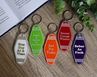 Personalized  Motel Sobriety Keychain | Acrylic Keychain| One Day at a Time | Recovery Handmade Customized Gift | Just for Today