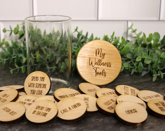 Wellness Tools Tokens| 30 Customizable Pocket Tokens| Mental Health | Positivity Wooden Coins| Advent Calendar | Unique Handmade gift