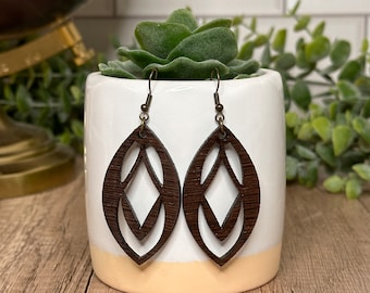 Wooden Dangle Earrings| Abstracted Handmade Earrings | Laser Cut Wooden Jewelry|  Drop Earrings| Unique Gift | Minimalist Jewelry