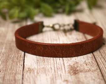 Personalized Leather Bracelet, Engraved Antique Brass Clasp