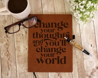 Positive Vibes Only Journal | Engraved Leatherette | Manifestation + Wellness | Recovery Gift | Inspiring Leather Notebook