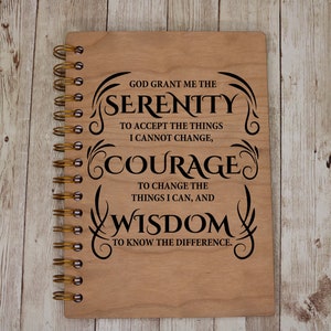 Serenity Prayer Wooden Journal | Sobriety Notebook | Sketch Book| Recovery Gift | Sobriety Gift | Addiction Recovery