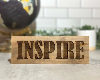 One Word Inspirational Personalized Engraved Wood Block | Custom Shelf Decor | Rustic Wooden Home or Office Sign | Handmade Gift