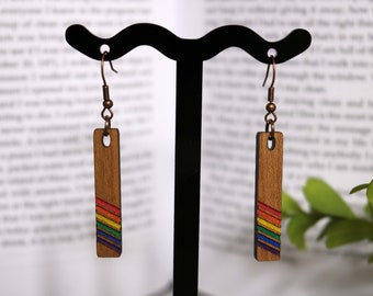 LGBTQ Pride Wooden Earrings| Gay Pride Dangle Earrings | Handmade Wooden Jewelry | Rainbow Earrings | Handmade gift | Awareness| Pride Month