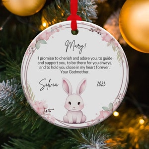 Personalised Promise of Godmother to Godchild Christening Baptism Gift Baby Goddaughter Girl Woodland rabbit Ceramic Ornament Keepsake