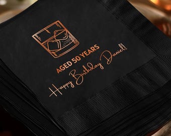 Benutzerdefinierte Whisky Glasse Geschenk Servietten im Alter zur Perfektion 50 Jahre Geburtstag personalisierte Servietten Feiern Foil Servietten Giftful Opa Gifted