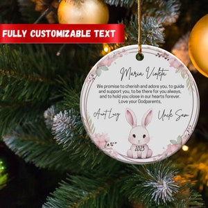 Girl Custom Promise of Godmother and Godfather to Godchild Christening Baptism Gift Goddaughter Woodland Rabbit Ceramic Ornament Keepsake