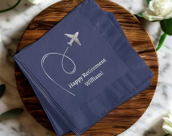 Happy Retirement Airplane Napkin Custom Retired Party Napkins Fun Airplan Pension Party Decor for Adults Luncheon Cocktail Serviettes Gifted
