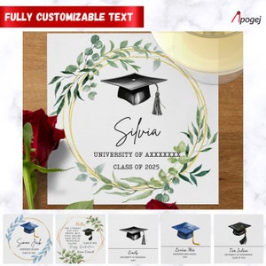 Tovaglioli personalizzati per feste di laurea Classe del 2025 Tovaglioli da pranzo personalizzati Decorazioni per laureati Disegni per tovaglioli Evento della confraternita Regalo di laurea