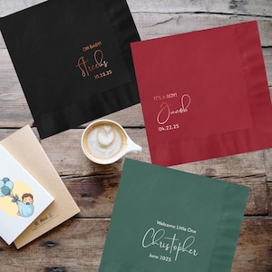 Guardanapo personalizado para anúncio de bebê, presente para menina, guardanapo personalizado para evento, presente para chá de bebê, itens essenciais para presentear menino e menina