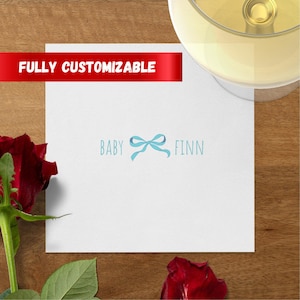 Custom Baby Shower Napkin Personalized Napkin Custom Full Color Napkin Custom Blue Ribbon Napkin Customized Napkins Custom Event Napkin Gift