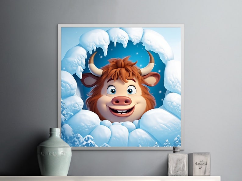 12 Files 3D Highland Cow Break Through Ornament Sublimation PNG