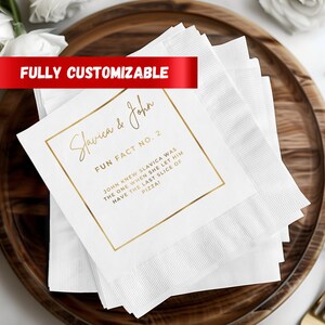 Customized Fun Fact Napkins Custom Wedding Napkins Fun Facts Wedded Napkins Personalized Napkins Wedding Couple Trivia Napkin Wed s Giftful