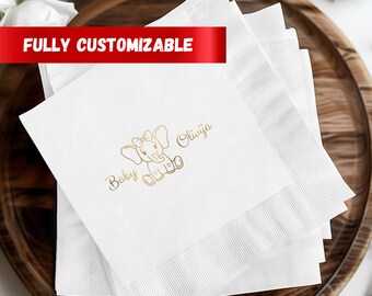 Personalized Elephant Baby Shower Napkins, Custom Name
