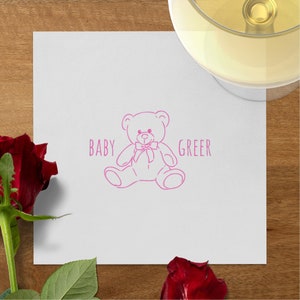 Personalized Baby Napkins Custom Teddy Bear Design Napkins Baby Shower Table Decor Kids Party Supplies Napkins with Baby Name Custom Baby