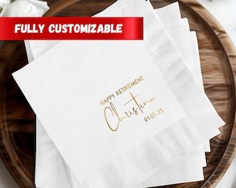 Personalized Retirement Napkins, Elegant Party Decor