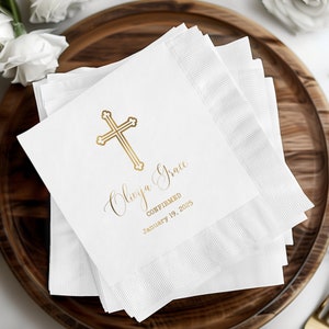 Tovaglioli per la cresima personalizzati con croce in regalo Tovaglioli per cocktail stampati personalizzati Decorazioni per feste di eventi religiosi Tovaglioli per il battesimo Evento personalizzato
