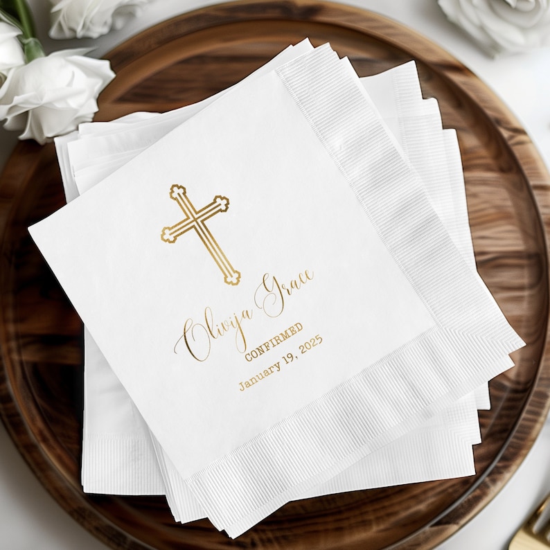 Personalized Confirmation Napkins with Cross Gifted Custom Printed Cocktail Napkins Religious Event Party Decor Baptism Napkins Custom Event image 1