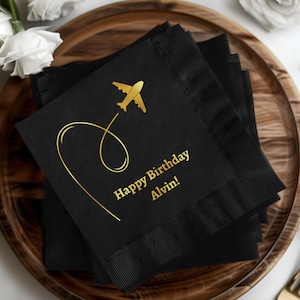 Alles Gute zum Geburtstag Flugzeug Serviette Benutzerdefinierte Geburtstagsfeier Servietten Spaß Flugzeug Geburtstagsfeier Dekor für Kinder oder Erwachsene Luncheon Cocktail Serviette
