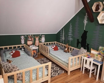 Montessori kinderbed, verlichte cabane, letto per bambini, vloerbed.Barneseng.kinderbed, hoogste houtkwaliteit, hout zonder vingergewrichten